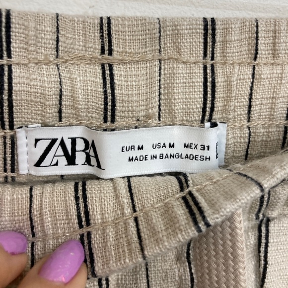 Men’s Zara joggers tan striped linen style lightweight beach pants medium - Picture 2 of 6